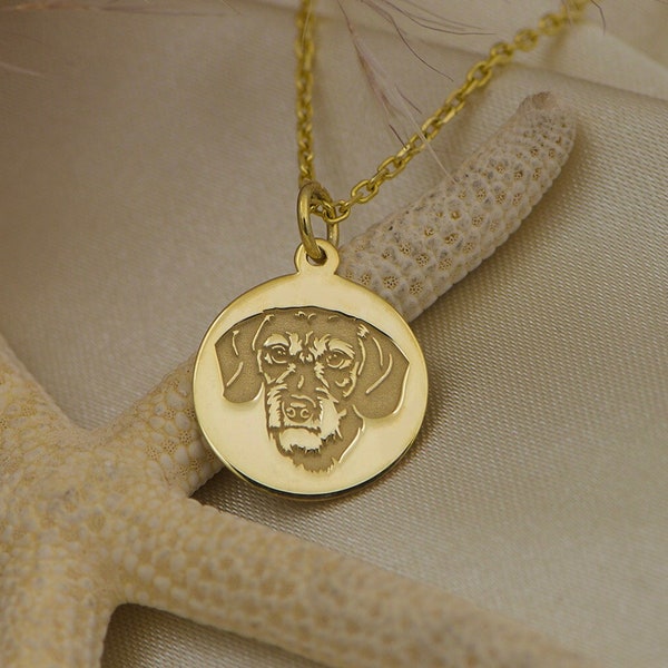 14K Solid Gold Wirehaired Dackel Anhänger Halskette - Eleganter Hunderasse Schmuck - Handgefertigtes Haustier-Liebhaber-Geschenk - zierlicher Tieranhänger