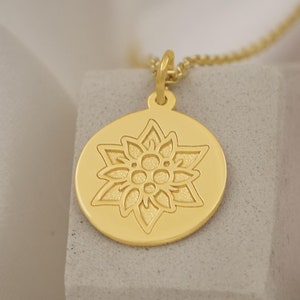 14K Solid Gold Edelweiss Flower Pendant - Alpine Jewelry, Nature-Inspired Charm, Symbolic Necklace, Gifts for Flower Lovers - Gift For Her