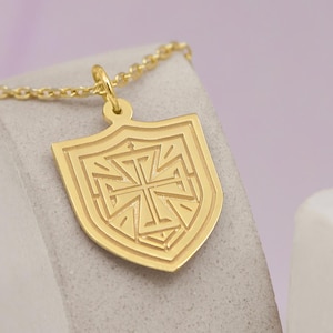 Real 14K Solid Gold Cross Shield Pendant Necklace – Medieval Knight Shield Jewelry | Crusader Templar Charm | Christian Gothic Cross Gift
