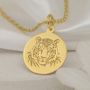 14K Solid Gold Tiger Pendant – Handmade Animal Necklace | Unique Tiger Jewelry Gift for Men or Women | Custom Engraved Charm, Christmas Gift