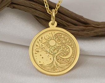 14K Solid Gold Tree of Life Pendant – Handcrafted Symbol of