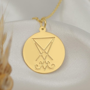 14K Solid Gold Sigil of Lucifer Necklace – Satanic Pendant | Occult Jewelry | Lucifer Amulet | Unique Satanic Symbol Necklace for Him or Her