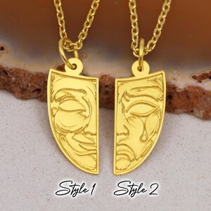 Comedy and Tragedy Mask Pendant – 14K Solid Gold Theater Mask Necklace | Drama Mask Jewelry | Unique Actor Gift | Performing Arts Charm
