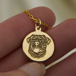 14K Solid Gold Black Pug Necklace – Pug Dog Pendant | Pug Lover Jewelry Gift | Custom Pug Charm Necklace | Handmade Dog Jewelry Animal Lover