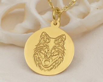 14K Solid Gold Wolf Necklace – Handmade Animal Pendant | Unique Wolf Jewelry Gift for Her or Him | Gold Wolf Charm Necklace, Christmas Gift
