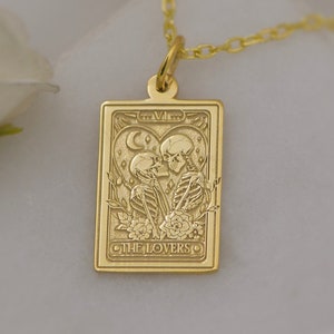 Collier amoureux squelette en or massif 14 carats - Bijoux gothiques romantiques, pendentif amour pour couple, cadeau d'anniversaire unique, collier fin fait main