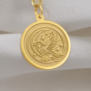 14K Solid Gold Raven Necklace – Handmade Spiritual Bird Pendant, Custom Engraved Symbol of Intuition, Wisdom & Mystery, Gift for Her or Him