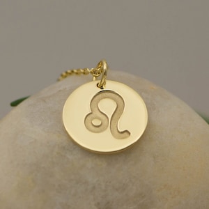 14K Solid Gold Leo Zodiac Sign Necklace - Astrology Leo Pendant, Horoscope Jewelry for Leo, Fire Sign Constellation, Star Sign Birthday Gift