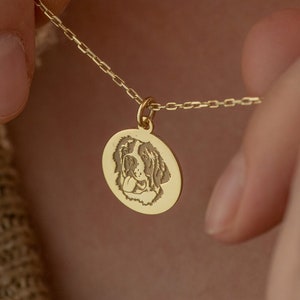 Real 14k Solid Gold Saint Bernard Dog Necklace - Pet Portrait  Pendant - Dainty Personalized Pet Charm - Pet Loss Gift - By Demir Uluer