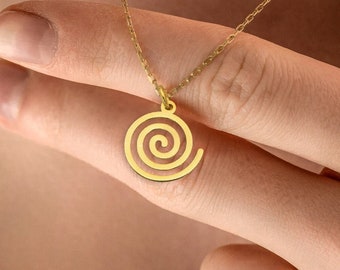 Real 14k Solid Gold Spiral Necklace By Demir Uluer - Dainty Spiral Jewelry - Tiny Spiral Pendant - Christmas Gift - Gift For Her