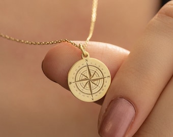 Real 14k Solid Gold Compass Necklace - Personalized Yellow Gold Compass Pendant - Dainty Nautical Jewelry - Gift for Her - By Demir Uluer