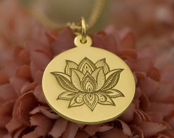 14K Solid Gold Lotus Flower Necklace - Spiritual Yoga Pendant, Zen Meditation Jewelry, Buddhist Healing Charm, Floral Inspired Gift