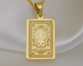 Collana con segno zodiacale della Vergine in oro massiccio 14k - Delicato ciondolo astrologico - Regalo di compleanno perfetto per le donne della Vergine - Gioielli con oroscopo personalizzati