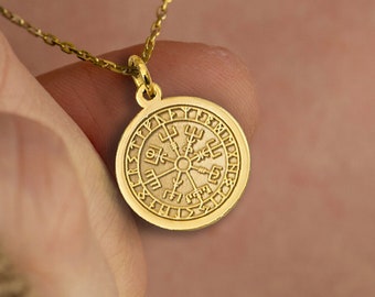 14k Solid Gold Vegvisir Necklace By Demir Uluer - Personalized Viking Pendant - Dainty Compass Jewelry - Protection Necklace - Gift for Her