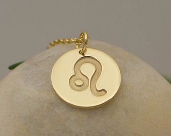 14K Solid Gold Leo Zodiac Sign Necklace - Astrology Leo Pendant, Horoscope Jewelry for Leo, Fire Sign Constellation, Star Sign Birthday Gift