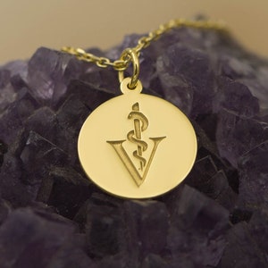 14K Solid Gold Veterinarian Symbol Necklace - Vet Jewelry, Animal Doctor Pendant, Vet Tech Charm, Pet Lover Gift, Medical Symbol