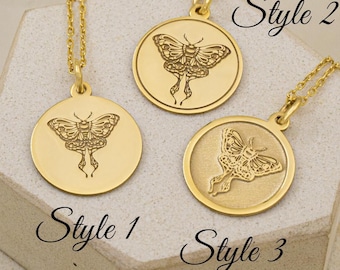14k Solid Yellow Gold Moth Necklace - Dainty Butterfly Jewelry - Personalized Moth Jewellery - Luna Moth Necklace - Gift For Her Demir Uluer