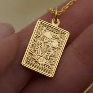 14K Solid Gold The Lovers Tarot Karten Anhänger - Mystic Tarot Halskette, spiritueller Schmuck, Liebes Charm, okkultes Wahrsager Geschenk