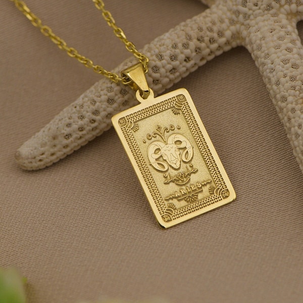 Handmade 14K Solid Gold Aries Zodiac Sign Pendant Necklace - Dainty Astrological Charm Jewelry for Bold, Personalized Horoscope Jewelry