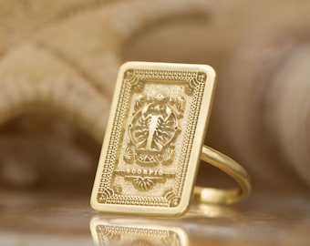 Anel do Zodíaco Escorpião - Joias de Astrologia em Prata Esterlina 925, Anel do Signo Estelar, Presente Personalizado de Escorpião, Joias do Signo do Zodíaco, Presente de Aniversário