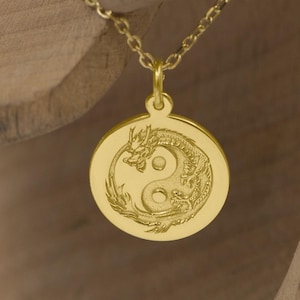 14K Solid Gold Yin Yang Dragon Necklace - Symbol of Balance and Power | Gold Dragon Pendant | Spiritual Jewelry | Unique Gift for Him or Her