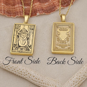 Double Sided Zodiac Tarot Necklace Taurus The Hierophant By Demir Uluer  - Dainty Horoscope Pendant - Astrology Jewelry - Mothers Day Gifts