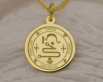 Collar con el sello del Arcángel Jofiel en oro macizo de 14 quilates: colgante de sabiduría divina, joyería de iluminación espiritual, amuleto de protección angelical.