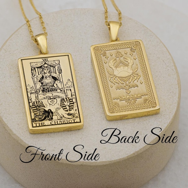 Double Sided Astrology Tarot Necklace  The Chariot  Cancer  By Demir Uluer - Zodiac Pendant - Astrology Jewelry - Birthday Gifts - Mom Gifts