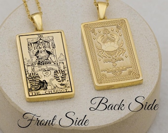 Double Sided Astrology Tarot Necklace  The Chariot  Cancer  By Demir Uluer - Zodiac Pendant - Astrology Jewelry - Birthday Gifts - Mom Gifts