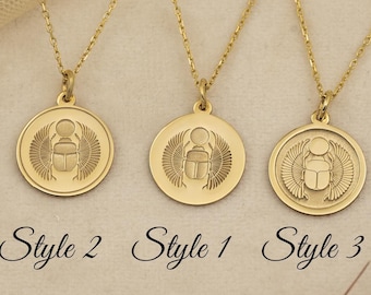 Collar de escarabajo de oro macizo de 14 quilates - Colgante egipcio personalizado - Delicada joyería de escarabajo de oro amarillo - Regalo para ella - Demir Uluer