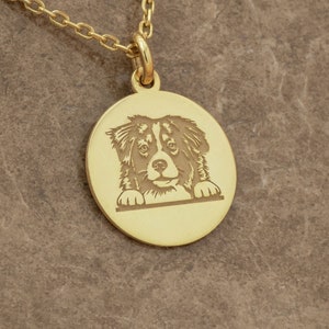 14k Yellow Gold Australian Shepherd Dog Necklace - Custom Pet Portrait Pendant - Dainty Pet Memorial Gifts - Gift for Her - By Demir Uluer