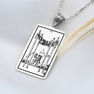 Tarot Card Necklace Gold or Silver • Four of Wands Necklace Spiritual Jewelry • Dainty Tag Pendant • Tarot  Jewelry • Gifts For Her
