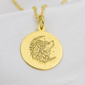 14K Solid Gold Howling Wolf Necklace - Animal Lover Jewelry, Nature Inspired Pendant, Wilderness Charm, Symbolic Gift, Daily Wear Necklace