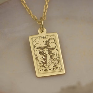 14K Solid Gold The Witch Necklace - Mystical Gothic Occult Jewelry for Wiccans, Witchcraft Enthusiasts, Those Embracing the Witching Hour