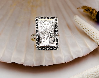 Tarot Card Ring The Sun Gold or Sterling Silver - Rings for Women Tarot Jewelry Silver or Gold ,Tarot Gifts ,Birthday Gifts,Summer Jewelry