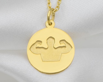 14K Solid Gold Body Builder Pendant - Fitness Jewelry for Men | Weightlifting Necklace | Personalized Gym Pendant | Unique Gift for Athletes