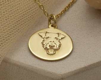 14k Echt Solid Gelb Gold Pet Memorial Halskette - Custom Airedale Terrier Haustier Schmuck - Pet Portrait Geschenk - Geschenke für sie - Von Demir Uluer