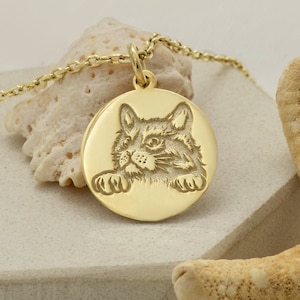 14k Solid Gold Cute Cat Necklace - Custom Pet Jewelry - Pet Memorial Gift - Birthday Gift - Gift for Her - Cat Lover Gift - By Demir Uluer