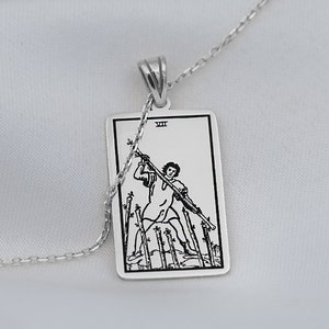 Colliers de tarot pour femme • Collier de carte de tarot sept baguettes or argent • Bijoux spirituels • Cadeau de tarot • Bijoux de tarot • Cadeaux pour elle