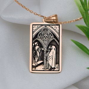 Gothic Necklace • Three of Pentacles Tarot Card Necklace Gold Silver • Dainty Necklace • Best Friend Gift • Gift for Mom •Mothers Day Gift