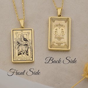 Zodiac Tarot Necklace Aries The Emperor Double Sided By Demir Uluer - Astrology Pendant - Horoscope Jewelry - Birthday Gifts -Gift For Her