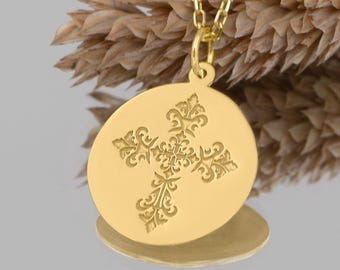 14K Solid Gold Armenian Cross Pendant Necklace – Handmade Christian Jewelry | Armenian Religious Charm | Gold Heritage Cross Gift For Her