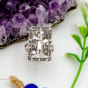 The Tower Tarot Gifts Tarot Card Ring Silver Tarot Jewelry Gift For Mom Astrology Ring Gift for her Personalized Ring Uluer jewelry