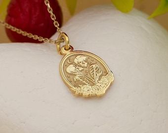 Real 14k Solid Gold Skull Lovers Necklace By Demir Uluer - Dainty Floral Skull Lovers Jewelry - Tiny Skull Lovers  Pendant - Gift For Her