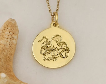 14k Real Solid Gold Octopus Necklace By Demir Uluer- Personalized Octopus Pendant - Dainty Octopus Jewelry - Ocean Necklace - Octopus Gift