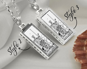 Queen of Swords Gold Silver  Tarot Card Necklace  Personalized Tarotcard Necklace Tarot Gifts Tarot Jewellery  Gift for Her Him  by Uluer