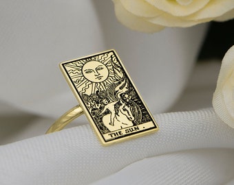 14K Solid Gold Tarot Card Ring - The Sun Tarot Ring  Mystical Jewelry Spiritual Gifts Gift For Mom Anniversary Gifts Gift For Her