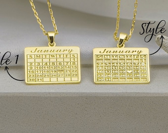 Personalized Calendar Necklace Gold or Sterling Silver - Customized Birth Year Gift - Wedding Date Pendant - Anniversary Gift - Sister Gift