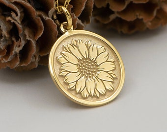 14k Solid Gold Sunflower Pendant Necklace By Demir Uluer - Handmade Dainty Charm - Jewelry Gift for Her - Perfect for Birthday - Anniversary