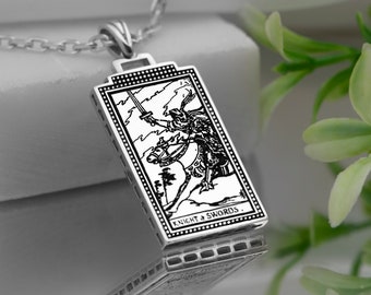 Knight of Swords Tarot Card Necklace Silver or Gold Tarot Jewelry Gifts Tarot Pendant Necklace  Gift for Best Friend  by Uluer Jewelry